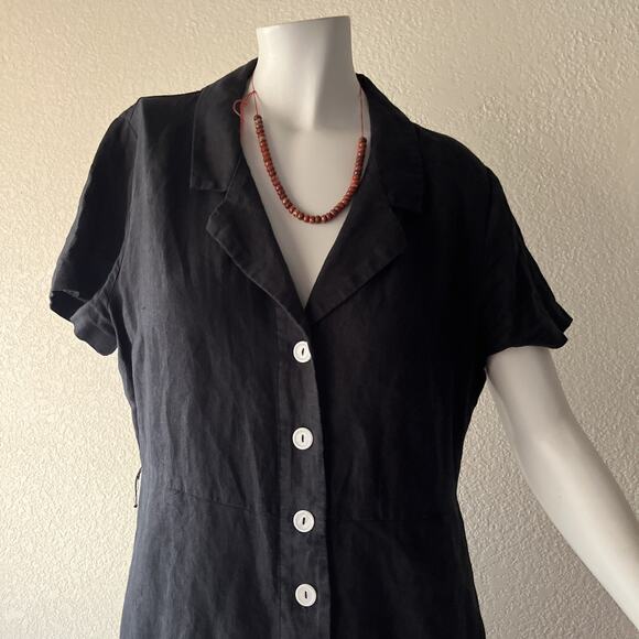 Quince 100% European Linen Button Front Dress | Black |Medium | Missing Belt - Picture 6 of 16